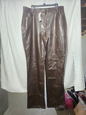 American Tall Women Faux Leather Pants Brown Size 36x35 Straight Leg NWT NEW